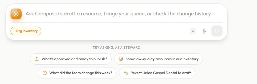 Compass prompt bar with suggested questions